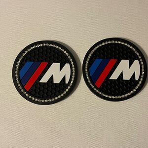 BMW Motorsports Logo Cup Holder Coasters Black with Bling set of 2 NWT